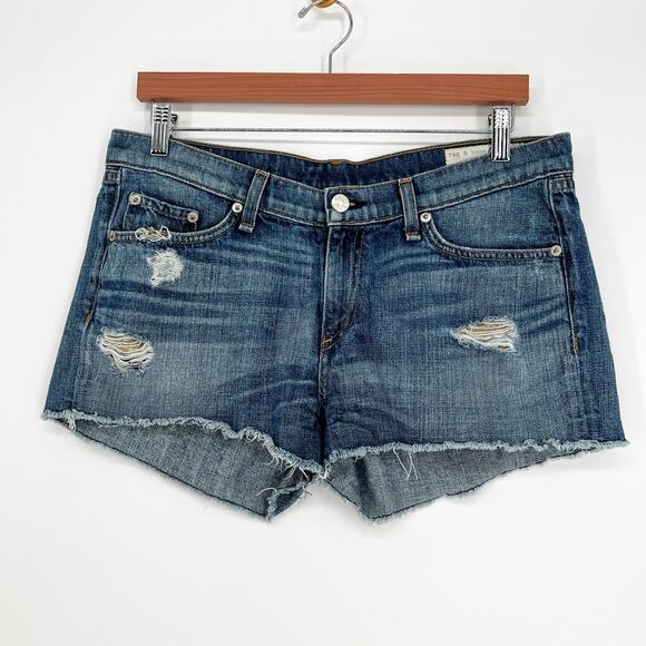 rag & bone / JEAN The Mila Short Moss w/ Holes Distressed Denim Cutoff Shorts 29 - Picture 8 of 12